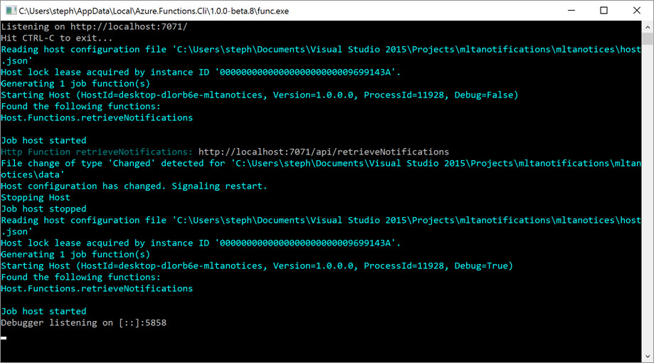 Local Azure Function Debug mode